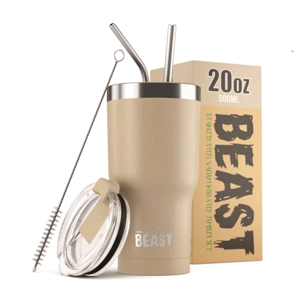 Green Steel 20oz coated Beast vacuum insulated tumbler with steel straw.... from ASI 72657 Active Life Promo / Apres Ski