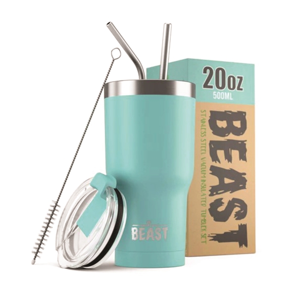 Green Steel 20oz coated Beast vacuum insulated tumbler with steel straw.... from ASI 72657 Active Life Promo / Apres Ski