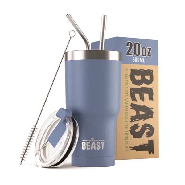 Green Steel 20oz coated Beast vacuum insulated tumbler with steel straw.... from ASI 72657 Active Life Promo / Apres Ski