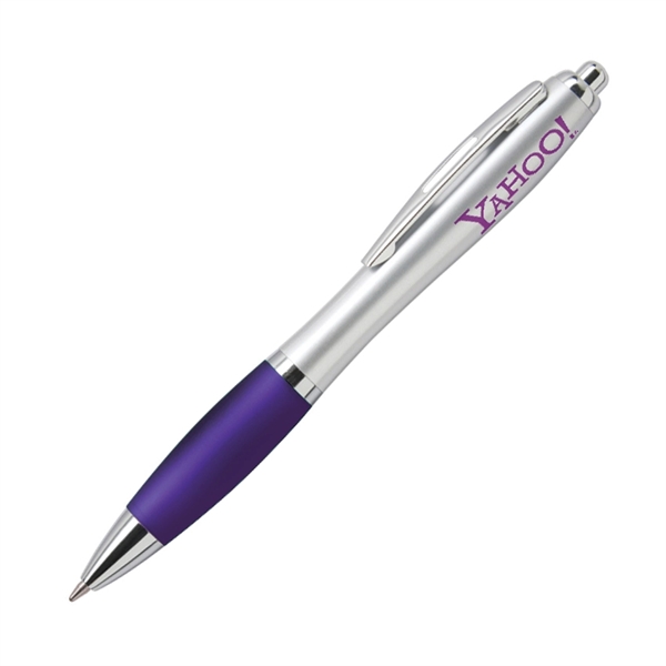 Click-action ballpoint pen with a matte silver barrel, featuring a frosted... from ASI 68190 Lungsal / Lungsal