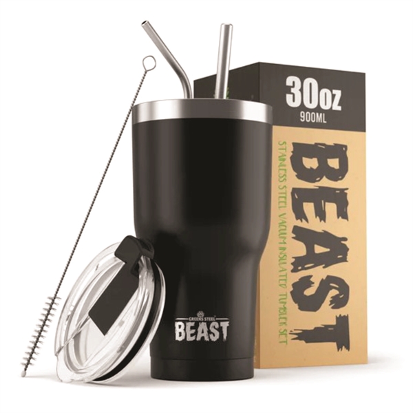 Green Steel 30oz coated Beast vacuum insulated tumbler with steel straw.... from ASI 72657 Active Life Promo / Apres Ski