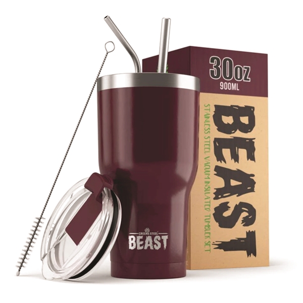 Green Steel 30oz coated Beast vacuum insulated tumbler with steel straw.... from ASI 72657 Active Life Promo / Apres Ski