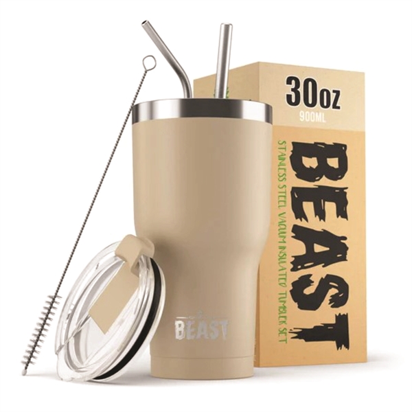 Green Steel 30oz coated Beast vacuum insulated tumbler with steel straw.... from ASI 72657 Active Life Promo / Apres Ski