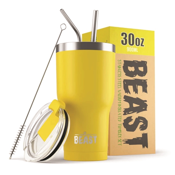 Green Steel 30oz coated Beast vacuum insulated tumbler with steel straw.... from ASI 72657 Active Life Promo / Apres Ski