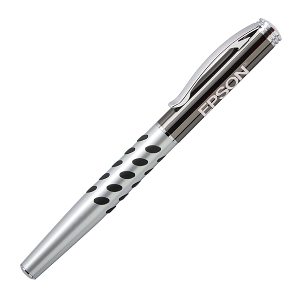 Solid brass cap-off rollerball pen with a matte silver barrel with... from ASI 68190 Lungsal / Lungsal