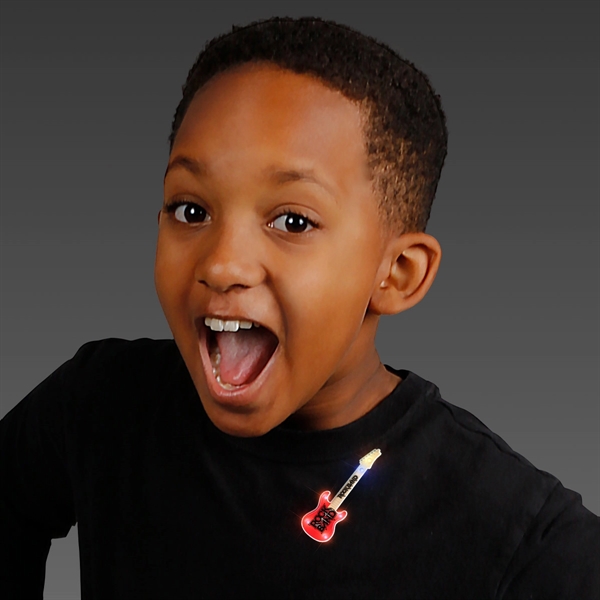 Red Guitar Flashing LED Light Pin; Blank and Imprint pricing... from ASI 34194 ALightPromos