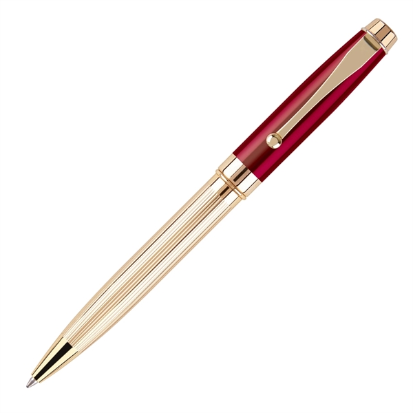 Metal twist-action ballpoint pen with polished gold textured lines and a... from ASI 68190 Lungsal / Lungsal