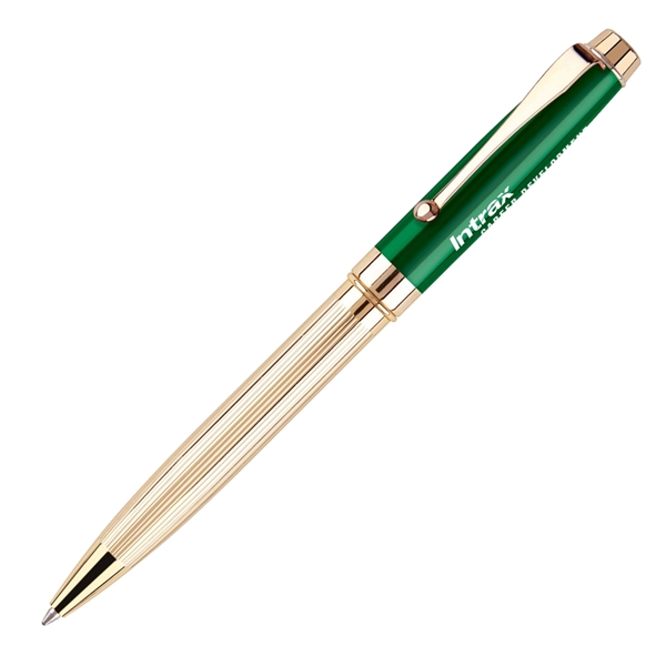 Metal twist-action ballpoint pen with polished gold textured lines and a... from ASI 68190 Lungsal / Lungsal