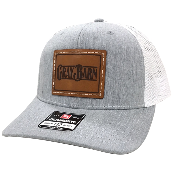 Richardson 112 Trucker Hat with Sewn-On Leather Patches on Hats Caps... from ASI 38195 Overnightline