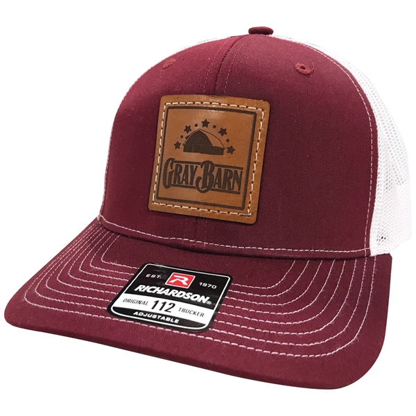 Richardson 112 Trucker Hat with Sewn-On Leather Patches on Hats Caps... from ASI 38195 Overnightline
