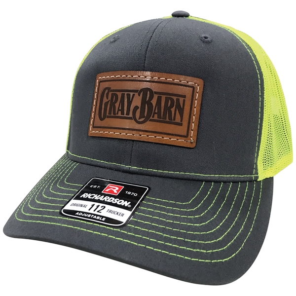 Richardson 112 Trucker Hat with Sewn-On Leather Patches on Hats Caps... from ASI 38195 Overnightline