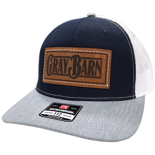 Richardson 112 Trucker Hat with Sewn-On Leather Patches on Hats Caps... from ASI 38195 Overnightline