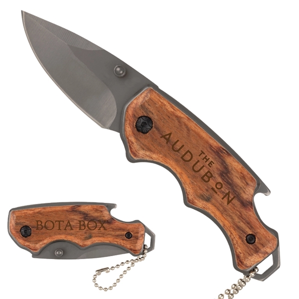 Hunter's knife with 2.5" blade, wooden handle and beaded chain loop.... from ASI 57655 STOPNGO Line