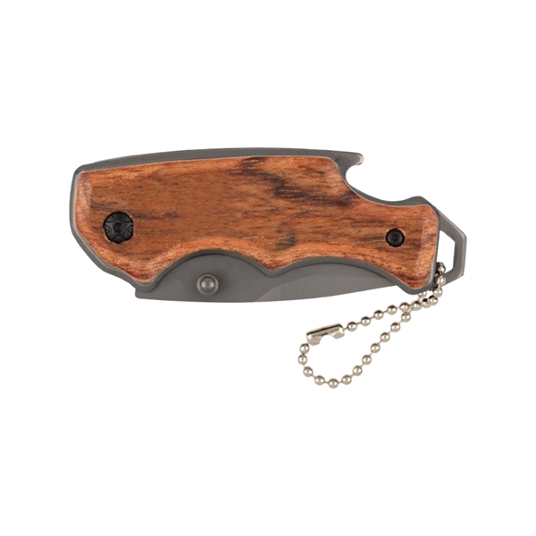 Hunter's knife with 2.5" blade, wooden handle and beaded chain loop.... from ASI 57655 STOPNGO Line