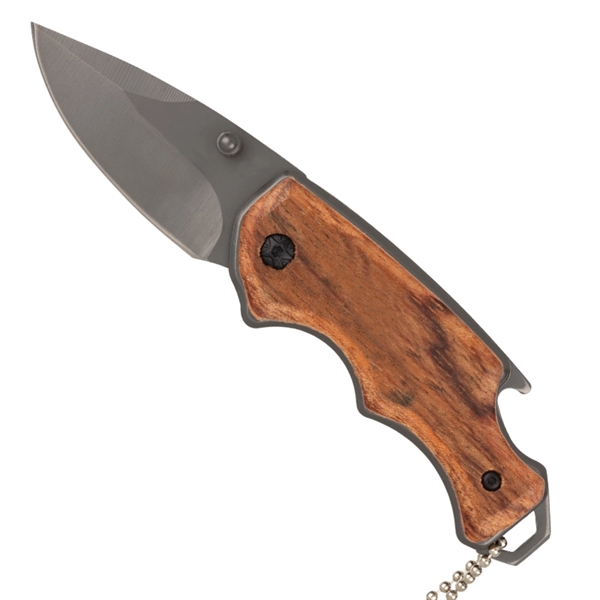Hunter's knife with 2.5" blade, wooden handle and beaded chain loop.... from ASI 57655 STOPNGO Line