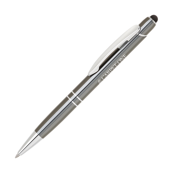Aluminum click-action ballpoint pen with a textured grip and a stylus... from ASI 68190 Lungsal / Lungsal