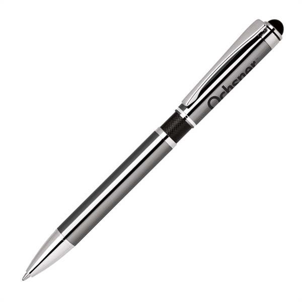 Anodized brass click-action ballpoint pen with a smooth silver color, textured... from ASI 68190 Lungsal / Lungsal