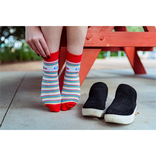 Quarter length crew cotton socks with fully knit/woven designs; made in... from ASI 88072 Sock Club Enterprises LLC