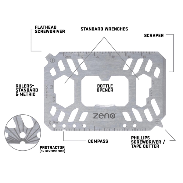 Credit card sized multi-tool with bottle opener, five wrenches, screwdrivers, scraper,... from ASI 46170 Compass Industries Inc