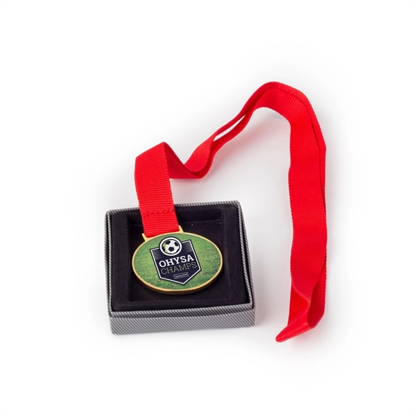 2" custom printed award medal with red ribbon and gift box.... from ASI 92531 Unique Custom Products / UCP
