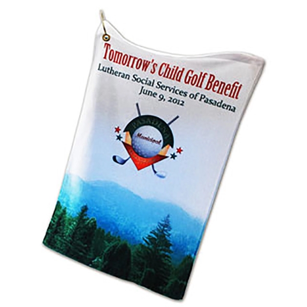 16" x 25" custom printed golf towel with grommet and clip.... from ASI 92531 Unique Custom Products / UCP