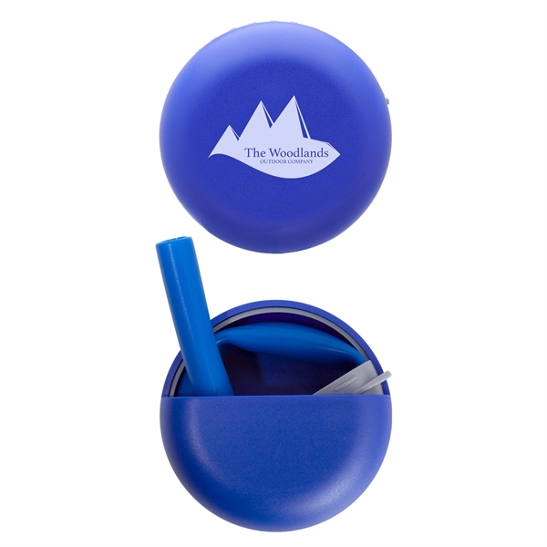 10" reusable silicone drinking straw with 2.75" round plastic storage case.... from ASI 62088 IDProductsource