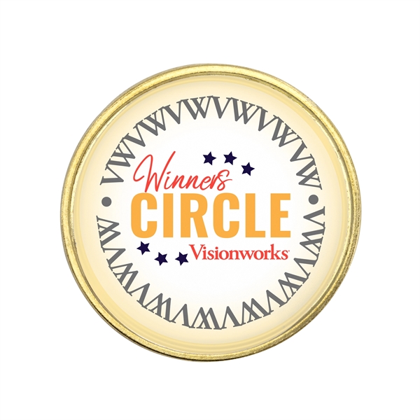 Stock shape lapel pins in assorted sizes with full color laminate... from ASI 52263 EMT