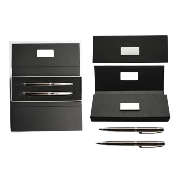 Executive metal ballpoint pen and pencil set with shiny metal accents... from ASI 37218 Athena Promo (tm)