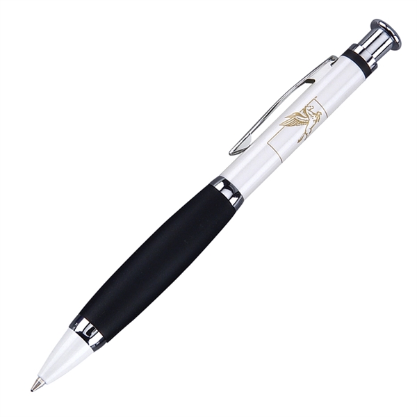 Solid brass click-action pen with a metallic white finish and ultra-soft... from ASI 68190 Lungsal