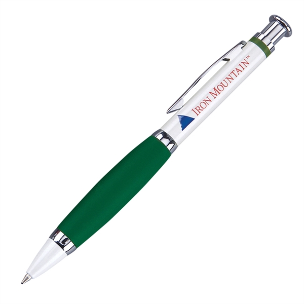 Solid brass click-action pen with a metallic white finish and ultra-soft... from ASI 68190 Lungsal