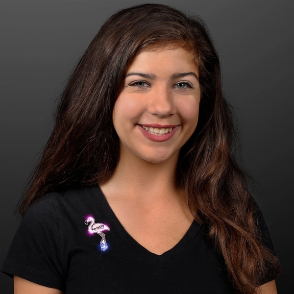 Blank or imprinted. Flamingo flashy blinky lights pins with military clutch.... from ASI 34194 ALightPromos / Alight Promotional Products