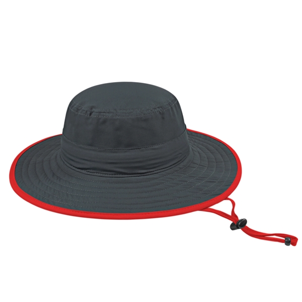 Polyester boonie-style unstructured cap with full brim and corded chin strap.... from ASI 43792 Cap America Inc