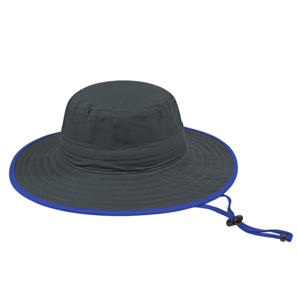 Polyester boonie-style unstructured cap with full brim and corded chin strap.... from ASI 43792 Cap America Inc