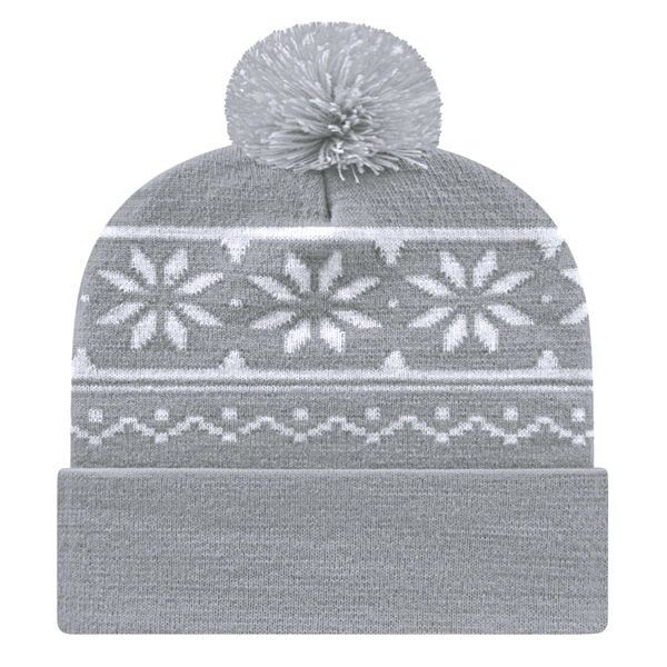 Knit cap with snowflake design, cuff and two-color pom.... from ASI 43792 Cap America Inc