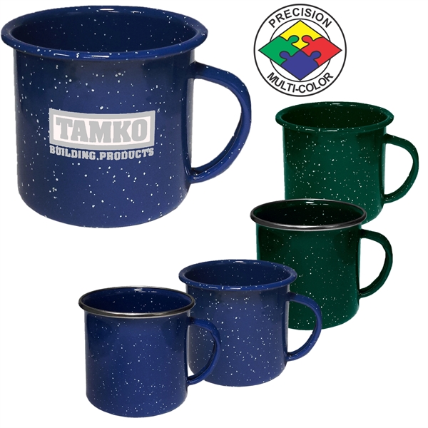 12oz Enameled Steel Campfire Mug with Stainless Steel Rim, spot color... from ASI 80093 Pyrographics / Pyrographics Line