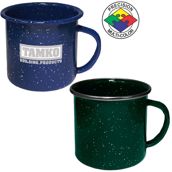 12oz Enameled Steel Campfire Mug with Stainless Steel Rim, spot color... from ASI 80093 Pyrographics / Pyrographics Line
