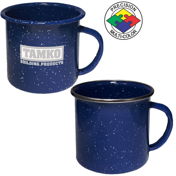 12oz Enameled Steel Campfire Mug with Stainless Steel Rim, spot color... from ASI 80093 Pyrographics / Pyrographics Line