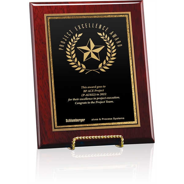 Plaque with accented wood trim, black aluminum face and pre-drilled hole... from ASI 71920 Moderne Glass Company Inc / Glass America®