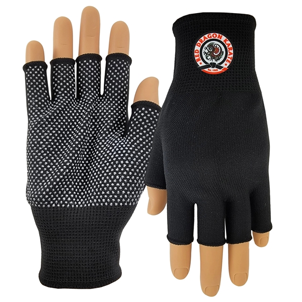 Fingerless white palm gripper gloves made of 90% polyester.... from ASI 90160 Suntex Industries