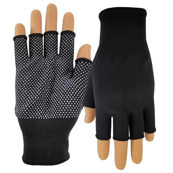 Fingerless white palm gripper gloves made of 90% polyester.... from ASI 90160 Suntex Industries