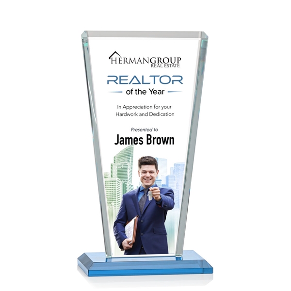 Our extraordinary beveled Starfire angular award is combined with sky blue... from ASI 84592 St Regis Group / St Regis