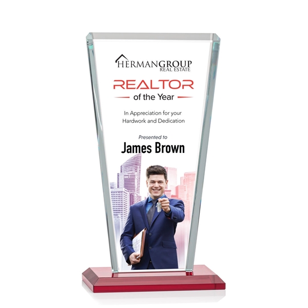 Our extraordinary beveled Starfire angular award is combined with ruby optical... from ASI 84592 St Regis Group / St Regis