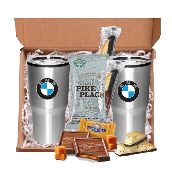 Stainless travel tumbler, coffee, chocolate, cookies Mailer... from ASI 89971 Stuff A Mug