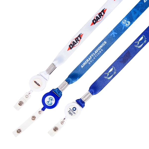 Polyester-made, dye sublimated lanyard with retractable badge reel.... from ASI 62088 IDProductsource