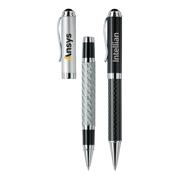 Cap-off roller-ball pen features a sleek carbon fiber barrel and chrome... from ASI 31517 Admart Products