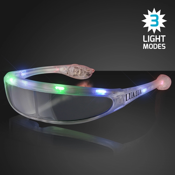 Blank or Imprinted. Futuristic sunglasses with multicolor LEDs and 3 light... from ASI 34194 ALightPromos / Alight Promotional Products