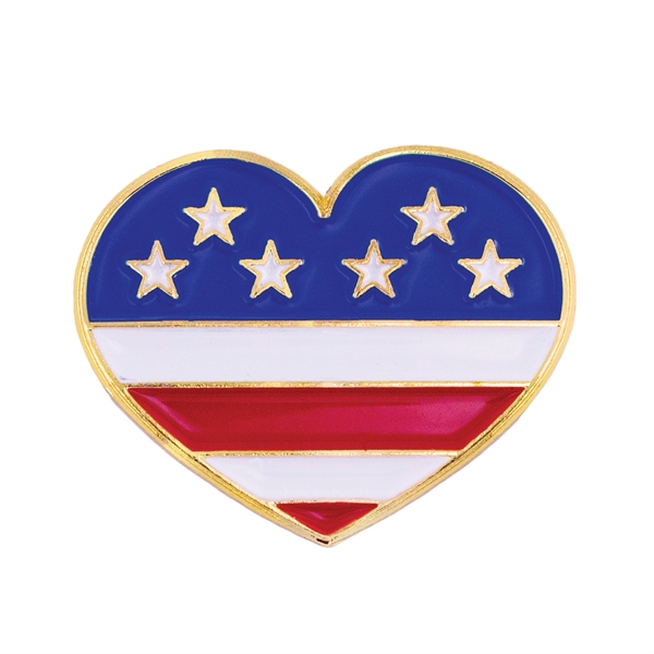 1" die struck metal heart-shaped USA flag pin with enamel color,... from ASI 52263 EMT / EMT