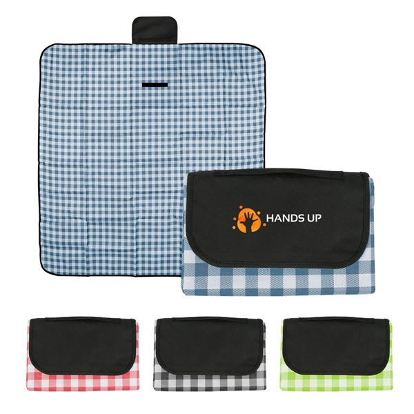 59" x 57" roll up blanket with gingham design and hook... from ASI 61125 Hit Promotional Products / Hit®
