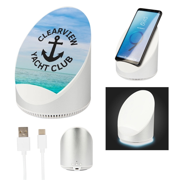 Wireless speaker and Qi-enabled 15W wireless charger with 2200mAh lithium polymer... from ASI 61125 Hit Promotional Products