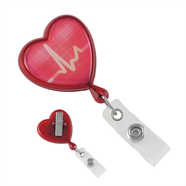 Red EKG themed heart shaped reel with clear vinyl strap. Blank.... from ASI 62088 IDProductsource